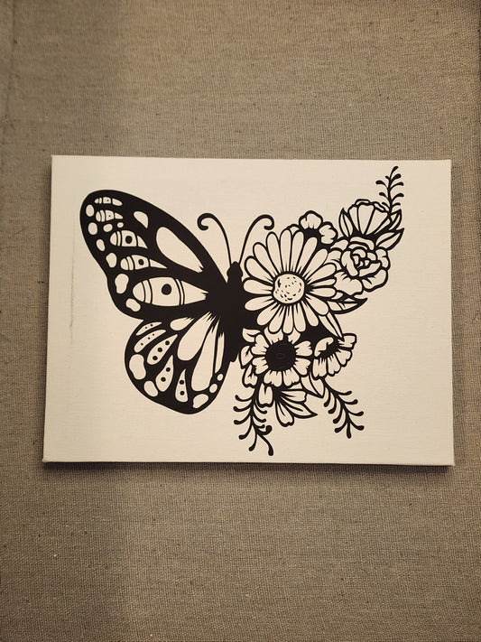 Butterfly Flowers Paint Your Own Canvas 8x10
