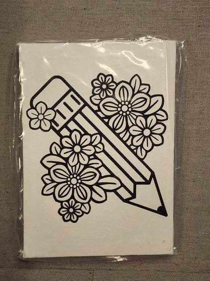 Pencil Flower Paint Your Own Canvas 5 by 7