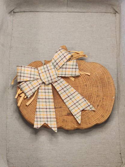 Brown wood Pumpkin with Bow