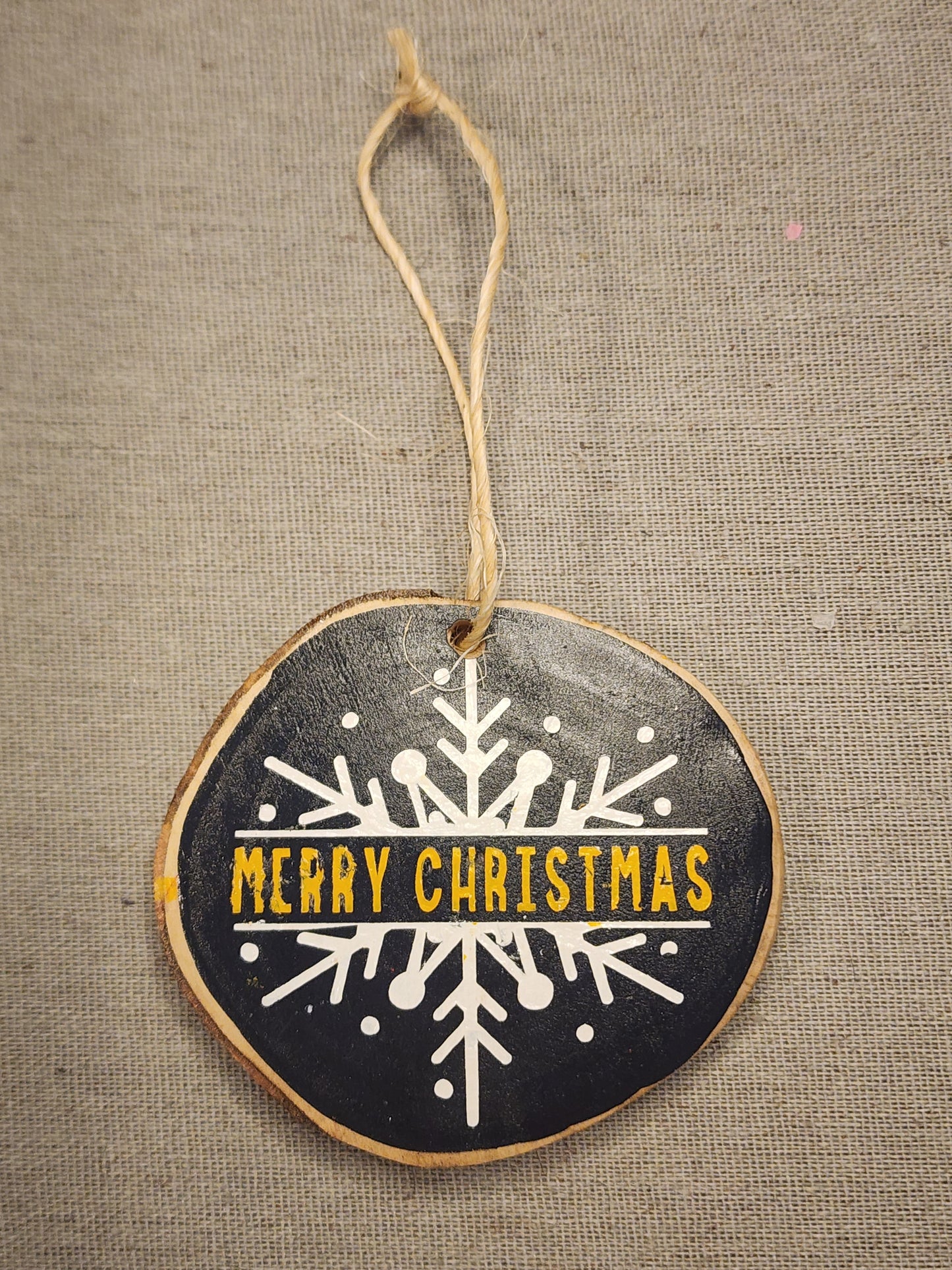 Merry Christmas Snowflake Wood Ornament