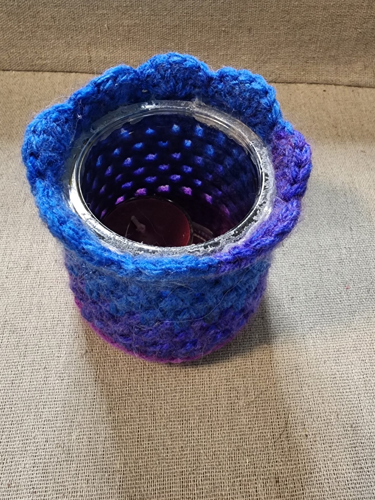 Candle Jar Sleeves Purple/ Blue with Frill