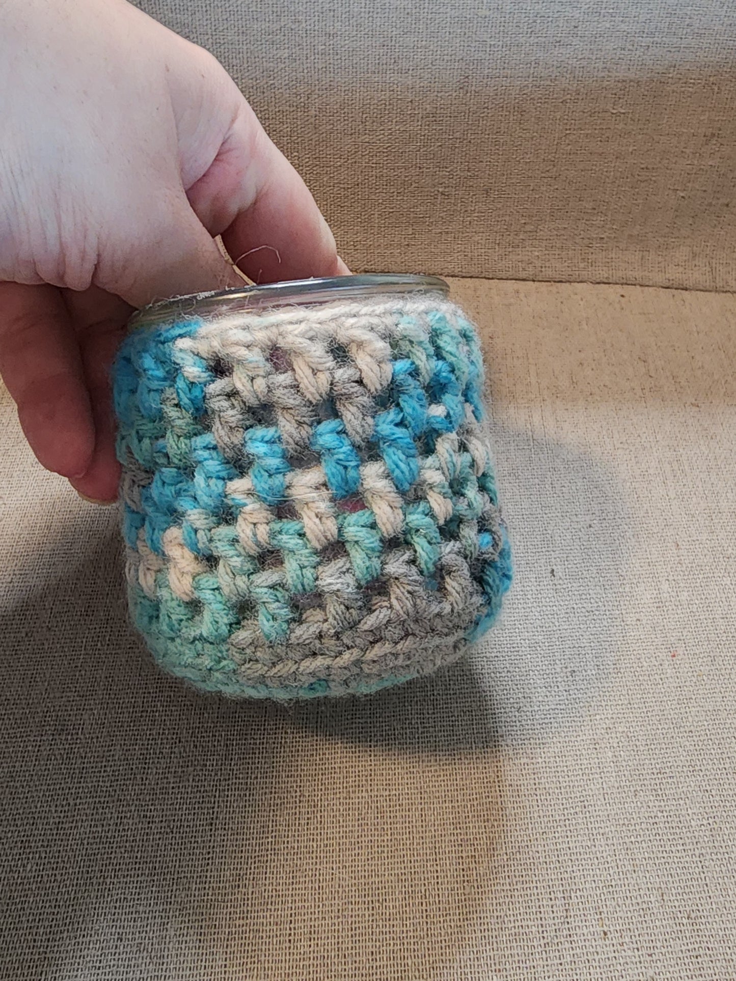 Candle Jar Sleeves Blue and Grey