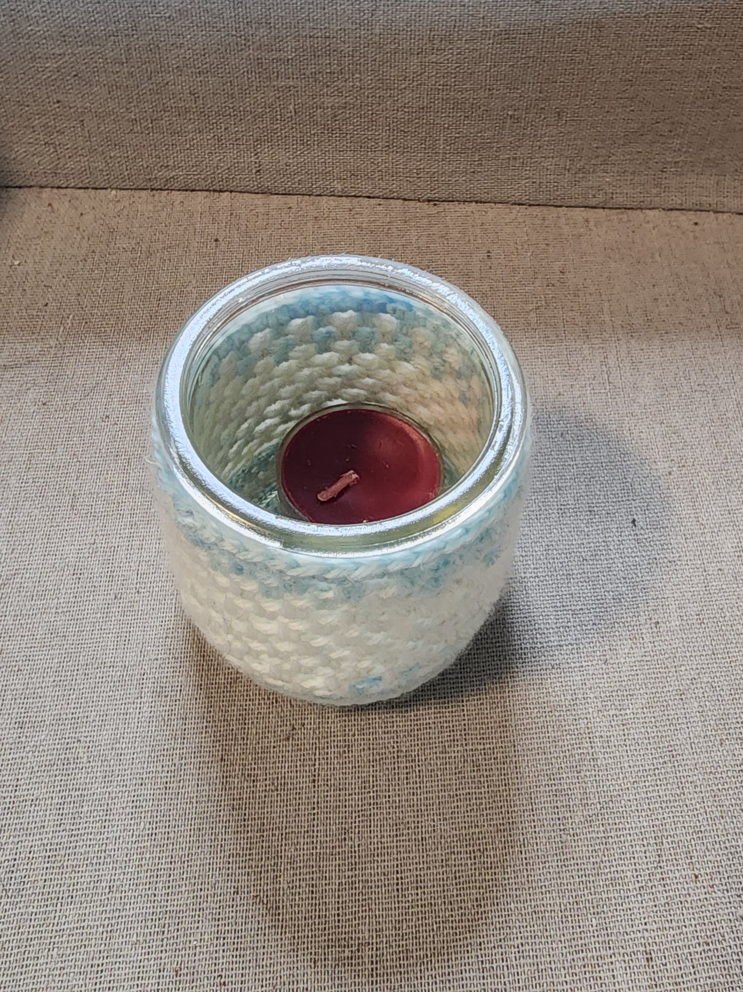 Candle Jar Sleeves Light Blue and White