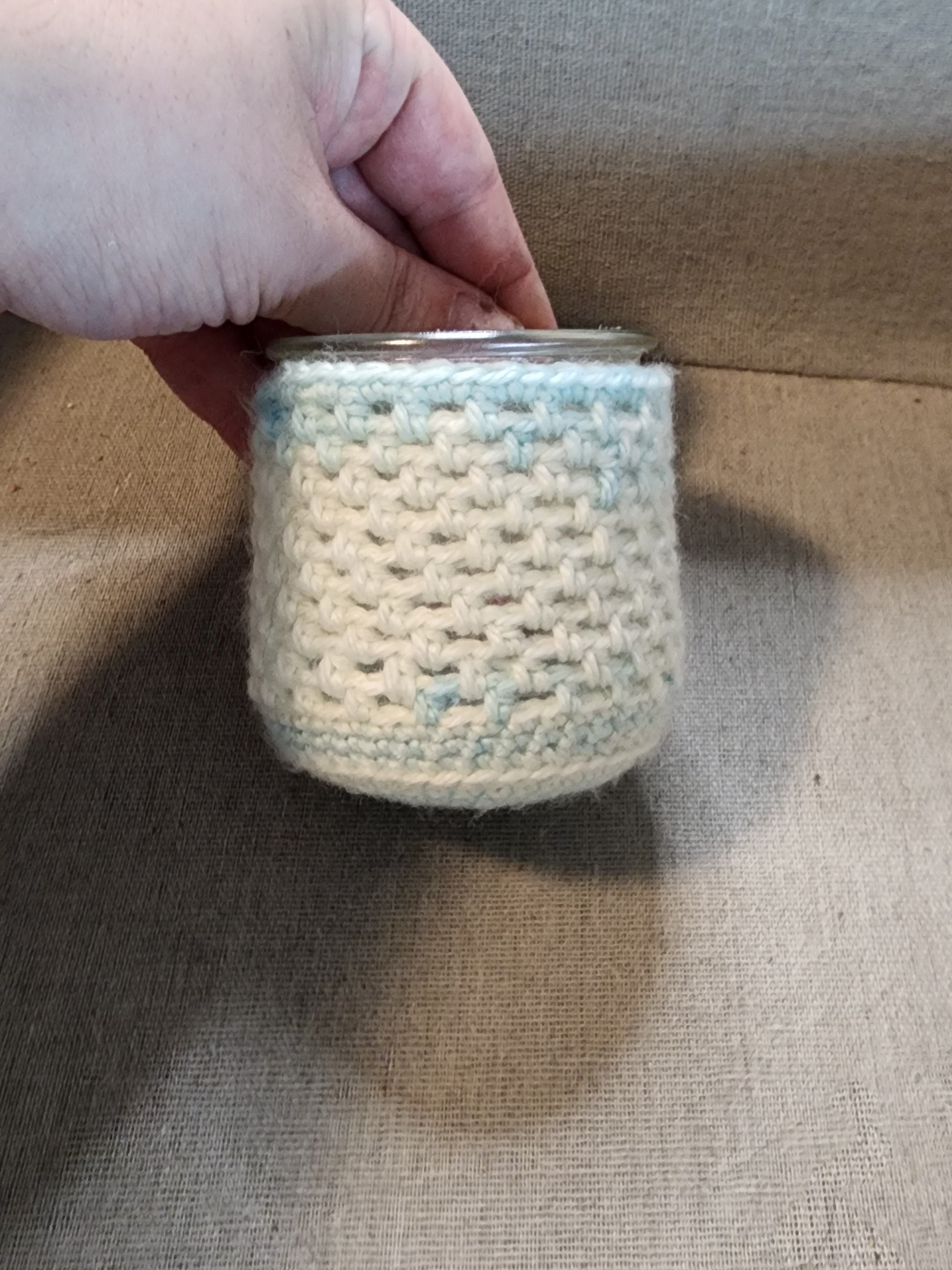 Candle Jar Sleeves Light Blue and White
